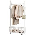 Porte - manteau sur roulettes autonome portants a vetement en m�tal avec panier de rangement et crochets ...