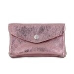 Porte - monnaie cartes cuir v�ritable iris� femme format mi - long - rose