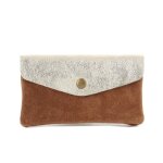 Porte - monnaie cartes mi - long cuir v�ritable su�de iris� a 2 tons femme - camel