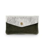 Porte - monnaie cartes mi - long cuir v�ritable su�de iris� a 2 tons femme - kaki