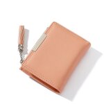 Porte - monnaie en cuir pu pour femmes - funmoon - petit modle avec poche simple et pompon rose