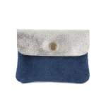 Petit porte - monnaie cartes cuir v�ritable su�de iris� a 2 tons femme - bleu