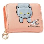 Porte - monnaie - mignon - chat - cuir pu - 3 emplacements cartes - rose