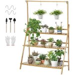 Porte plante � suspendre bambou �tag�re plantes de 3 niveaux avec tige support pot de fleur pliable id�al ...