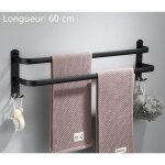Porte serviettes 60cm salle de bains noir 2 barres porte serviettes mural adhesif pour douche et cuisine ...