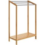 Porte - serviettes en bambou sur pied avec 3 barres en inox �tag�re de rangement