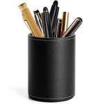 Porte - stylo - pot � crayon bureau rond en cuir - noir - 8x10. 8cm - multi - usage