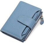 Portefeuille court femme porte monnaie - xjydncg - cuir cire r�tro - bleu clair