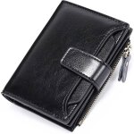 Portefeuille court femme porte monnaie - xjydncg - cuir cire r�tro - noir