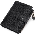 Portefeuille court femme porte monnaie - xjydncg - cuir cire r�tro - noir01
