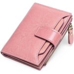 Portefeuille court femme porte monnaie - xjydncg - cuir cire r�tro - rose