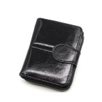 Portefeuille en cuir pu pour femmes - funmoon - court portefeuille  fermeture clair noir