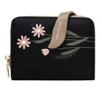 Portefeuille en cuir pu pour femmes - funmoon - court motif floral noir - synthtique - femme
