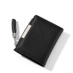 Porte - monnaie en cuir pu pour femmes - noir - poche � pompon et compartiments pour billets et pi�ces ...