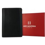 Portefeuille en cuir de vachette hexagona noir - h227558 - fermoir porte - monnaie - souple