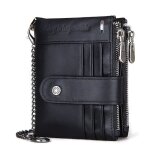 Portefeuille cuir vritable homme porte - cartes rfid vintage avec la chane et doubles fermetures clairs ...