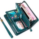 Portefeuille femme - antimagntique - cuir - grande capacit - bleu paon