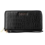 Portefeuille femme brillant simili cuir effet croco - noir - flora co paris