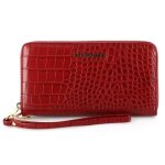 Portefeuille femme brillant simili cuir effet croco - rouge - flora co paris