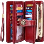 Portefeuille femme - cuir - rfid - 24 cartes - fermeture clair - rouge