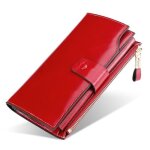 Portefeuille femme cuir vritable grande capacite rfid blocage longue fermeture eclaire - rouge