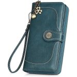 Portefeuille femme grande capacit� xjydncg cuir porte monnaie femme �l�gant - bleu