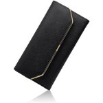 Portefeuille femme - hnoom - grande capacit - blocage rfid - cuir vritable noir
