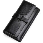 Portefeuille femme long xjydncg porte monnaie femme trifold - blocage rfid - noir