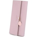 Portefeuille femme longue porte - cartes porte - monnaie en cuir pu - 10 emplacements cartes (rose)