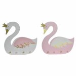 Porte - manteau - 40 x 4 x 385 cm - bois blanc et rose clair - design cygne - lot de 2 unités Porte - manteau - 40 x 4 x 385 cm - bois blanc et rose clair - design cygne - lot de 2 unités
