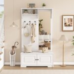 Portemanteau dentr�e blanc avec miroir - 5 pat�res 2 casiers et �tag�re - range - chaussures int�gr� ...