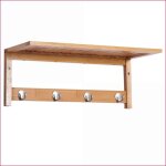 Portemanteau mural en bambou naturel - penderie espacesaving avec rangement et 4 crochets m�tal