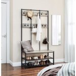 Portemanteau vestiaire meuble d?entre grge et noir vasagle hsr086b02 avec 12 crochets et banc  chaussures ...