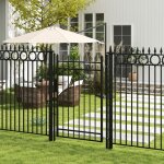 Portillon de jardin en acier galvanis� 107 x 204 cm avec serrure cl�s et poign�e noir