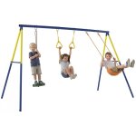 Portique balancoire enfants - aiyaplay - 3 en 1 - 2 balan�oires 2 anneaux gymnastique - acier - 285x160x181cm ...