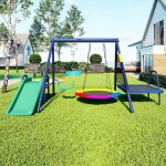 Portique balan�oirewelltin ext�rieur 4 en 1 aire de jeux jardin avec toboggan trampoline nid doiseau ...