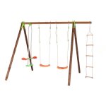 Portique bois - mtal 4 agrs deko techwood premium - deko - balanoires - marron - mixte