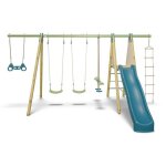 Portique bois / m�tal - 5 agr�s avec toboggan - makuta 2 - aleo by trigano