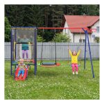 Portique de jeu 3 - 8 ans trampoline toboggan balan�oire panier basket. s�curis� robuste multifonction ...