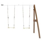 Portique mural en bois fsc axi avec 2 balan�oires enfant - marron / blanc - 160x244x207cm