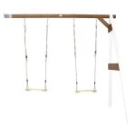 Portique mural en bois fsc blanc / marron avec 2 balan�oires enfant - axi