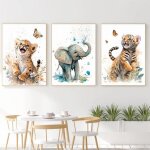 Posters animaux safari chambre bebe affiche lion lphant tigre aquarelle tableau jungle decoration mural ...