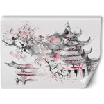 Poster mural xxl japon 400x266 cm papier peint intiss fleur de cerisier paysage japonais monastre artistique ...