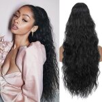 Postiche queue de cheval ondul�e - zgeer - 80 cm - noir naturel - synth�tique - cordon �lastique - fixation ...