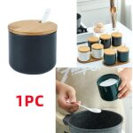 Pot à épices - céramique - noir mat - couvercle en bambou - cuillère incluse - 8x8 cm Pot à épices - céramique - noir mat - couvercle en bambou - cuillère incluse - 8x8 cm