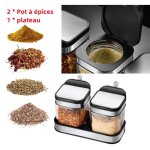 Pot � �pices - inconnu - mod�le avec plateau - acier inoxydable - verre - design contemporain