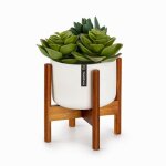Pot de fleurs - blumfeldt - thorn - support en bois dacacia ou bambou - 2 tailles - c�ramique blanc