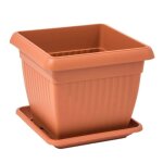 Pot de fleurs carr 252 l cache pot jardinire en plastique terre cuite marron 37x37x30 cm pot avec soucoupe ...