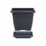 Pot de fleurs carr� 42 l cache pot jardini�re en plastique anthracite 45x45x35 cm pot avec soucoupe
