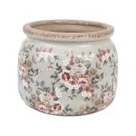 Pot de fleurs - clayre & eef -  20x15 cm - cramique grise - motif floral rustique - intrieur uniquement ...